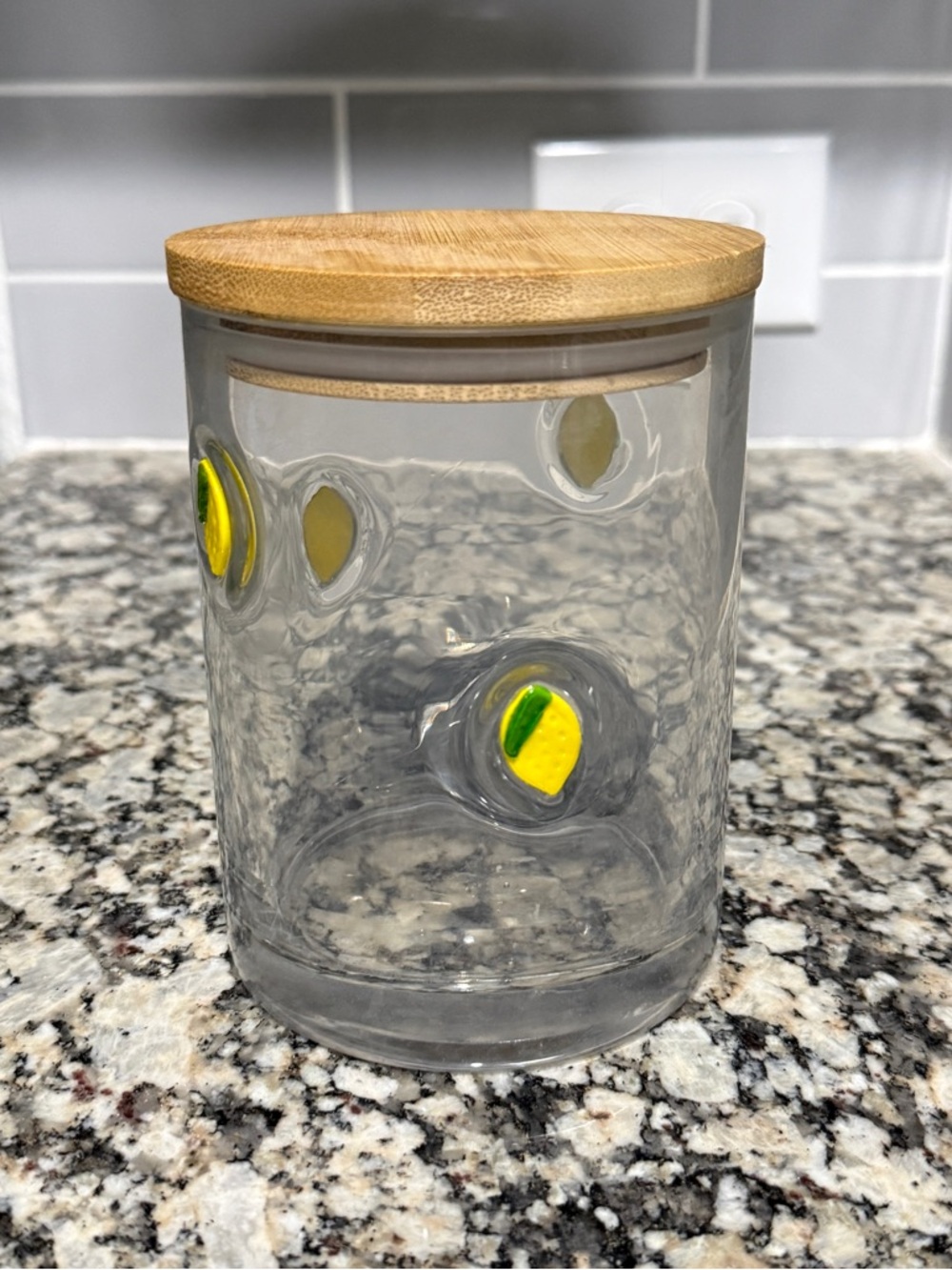 Lemon Icon Bamboo Lid Decorative Glass Canister